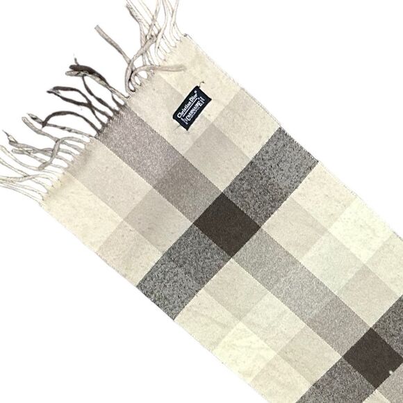 Christian Dior Cashmaire Plaid Cream Brown Fringe Acrylic Scarf - Picture 2 of 5